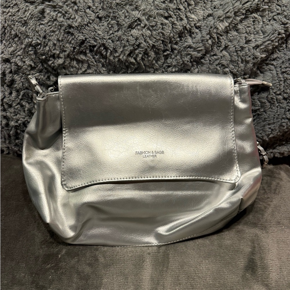 Silver Leather Shoulder Bag